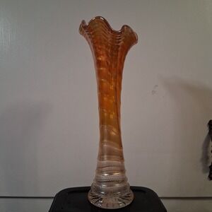 Vintage Marigold Carnival Glass by Imperial Iridescent Ripple Swung Vase EVC
